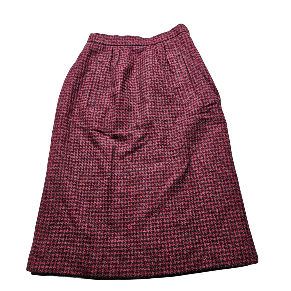 Windsmoor Vintage Wool Blend Houndstooth Midi Skirt Red Black Dark Academia 10